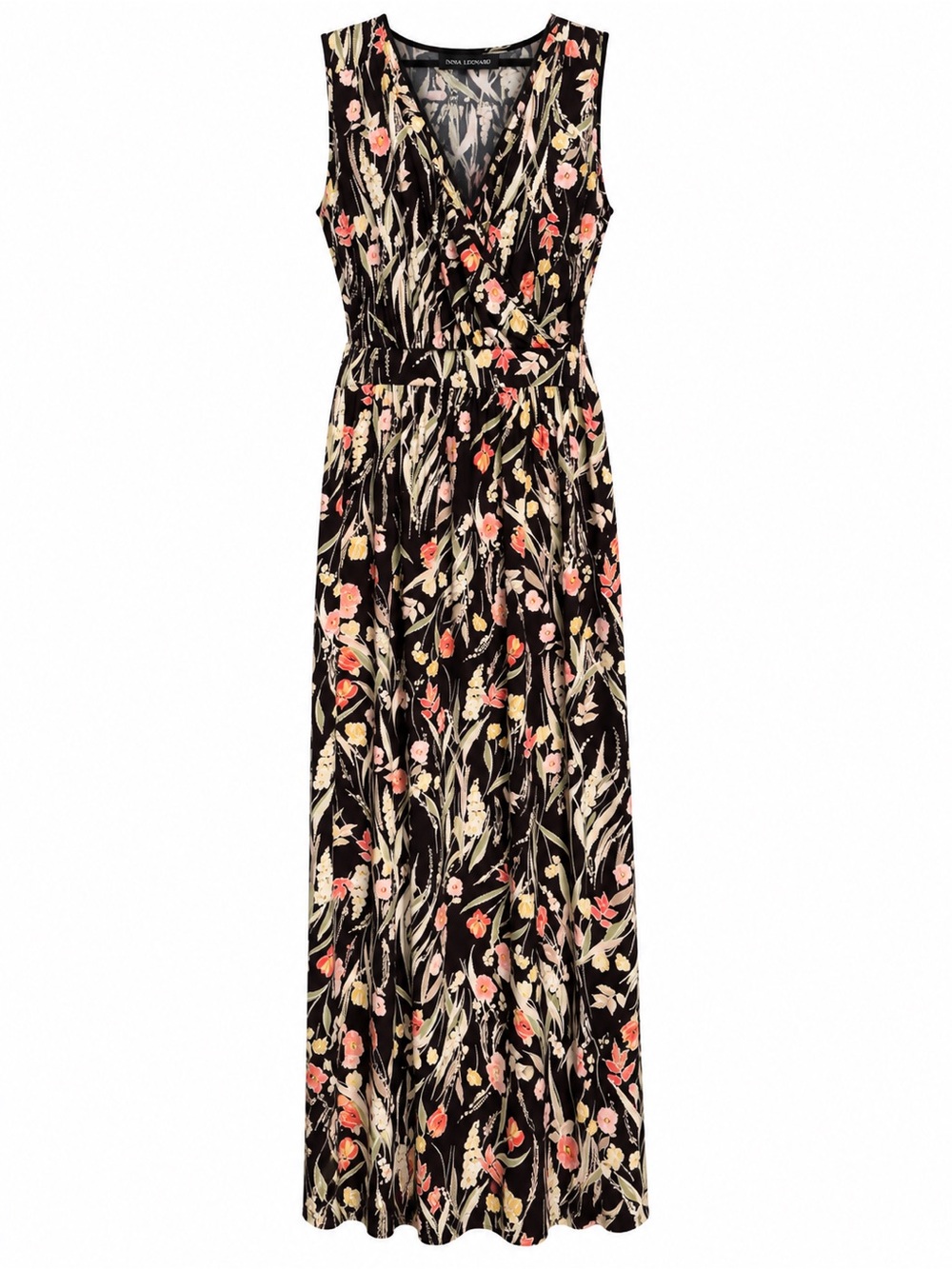 Nina Leonard 2X Black Floral Faux Wrap Sleeveless Maxi Dress - Picture 3 of 4